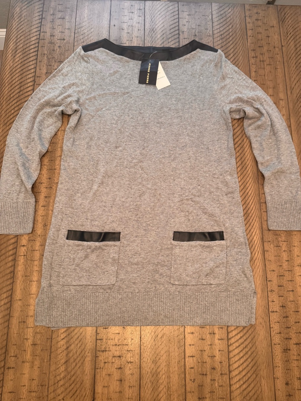 JEANNE PIERRE Gray Knit Tunic with Black Trim